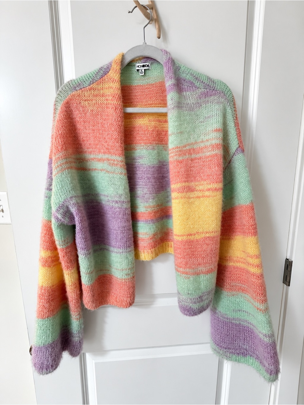 Fashion Nova Pastel Fuzzy Striped Open Front Cardigan